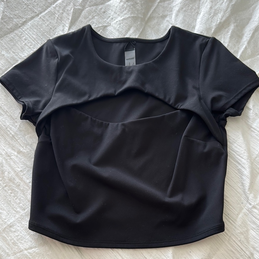 Garage Black Crop Cut Out T-Shirt